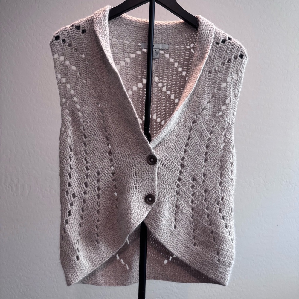 CAbi Cream Open Knit Cardigan Vest, Size Medium